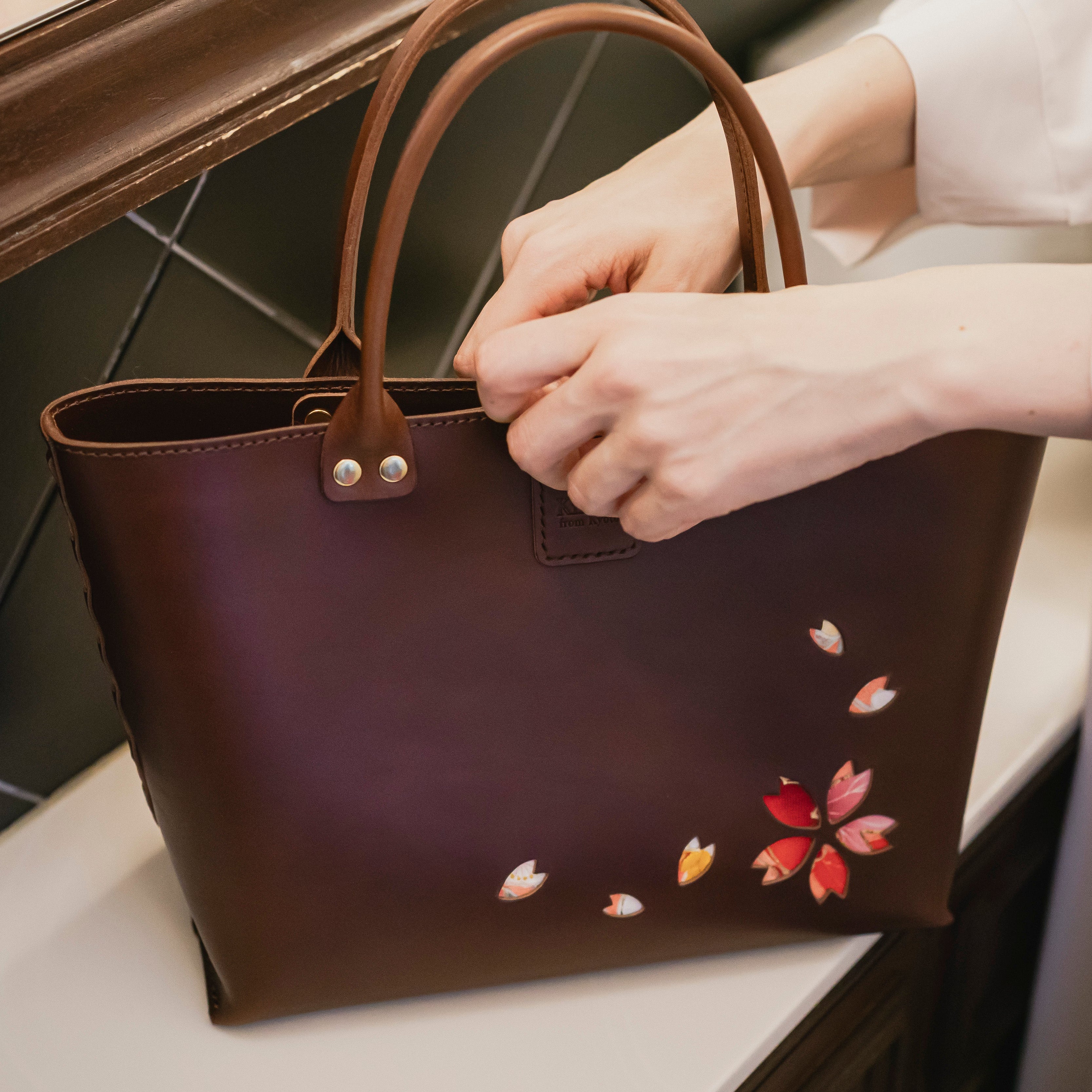 Kimono Sakura Mini Hand Bag Dark Brown 15